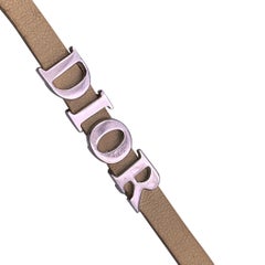 Christian Dior Bracelet Vintage Cuir Beige Argent Métal Lettre Logo