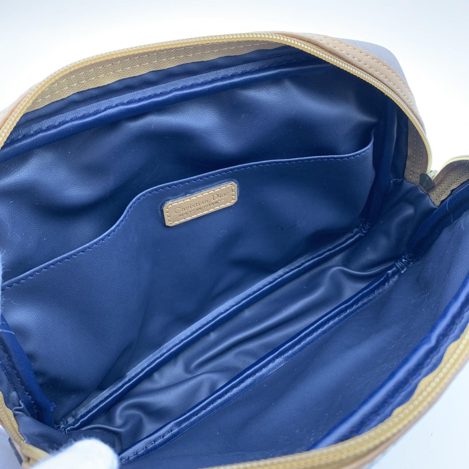 Christian Dior Vintage Beige Logo Canvas Cosmetic Bag Purse 1