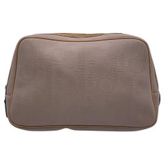 Christian Dior Vintage Beige Logo Canvas Cosmetic Bag Purse
