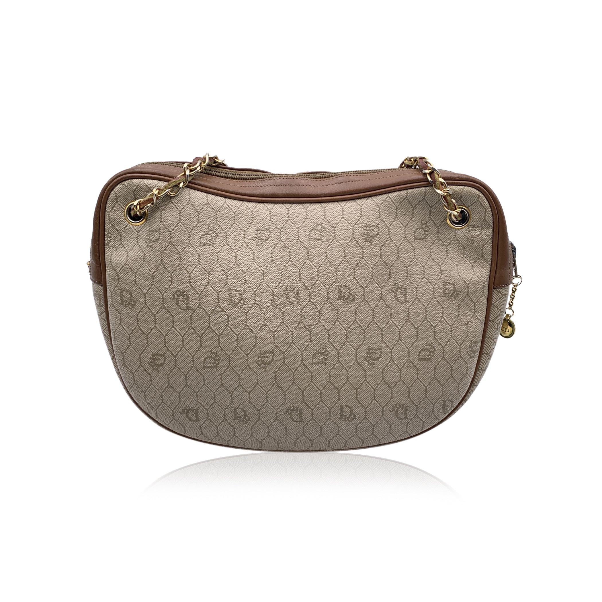Christian Dior Vintage Beige Logo Canvas Shoulder Bag In Good Condition In Rome, Rome