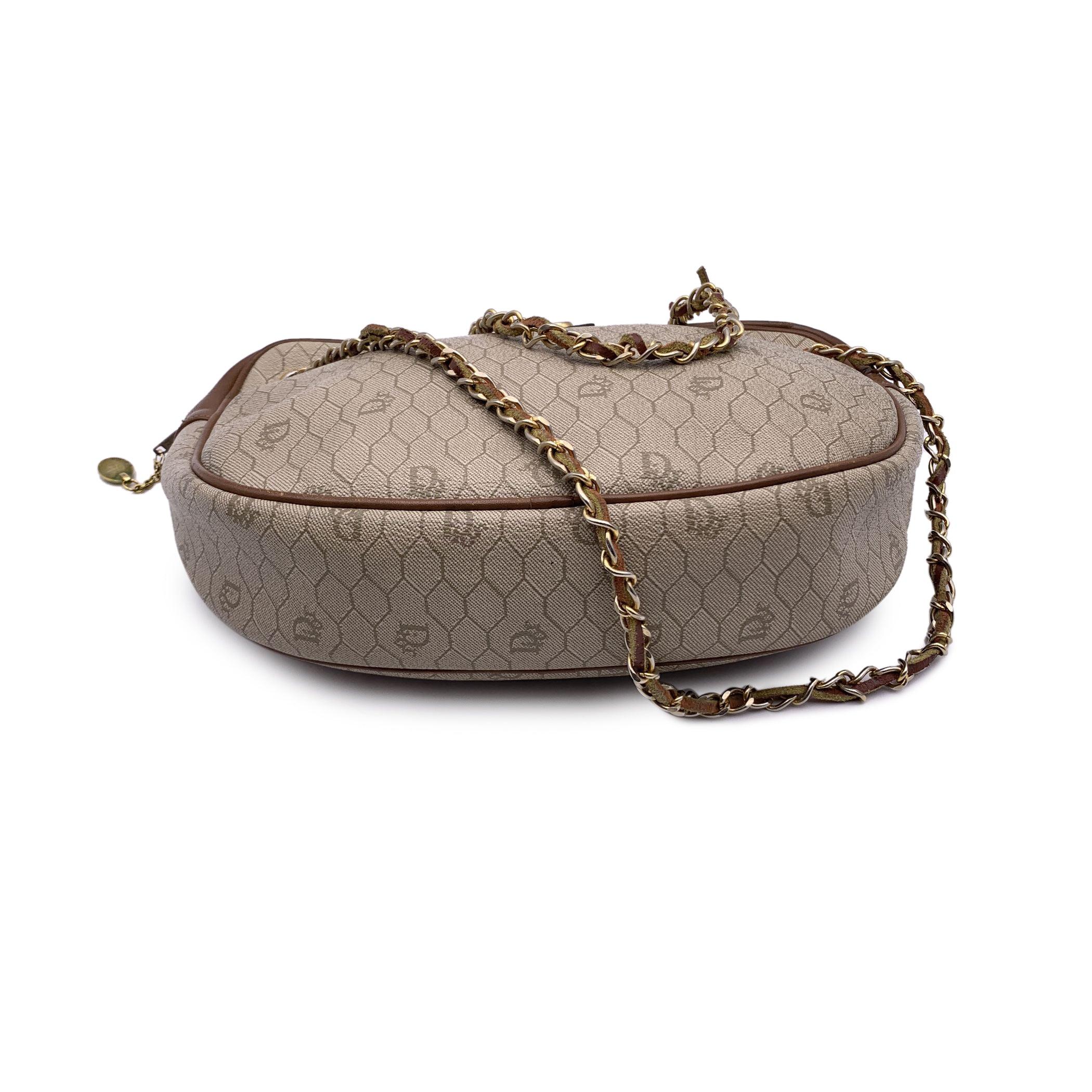 Women's Christian Dior Vintage Beige Logo Canvas Shoulder Bag