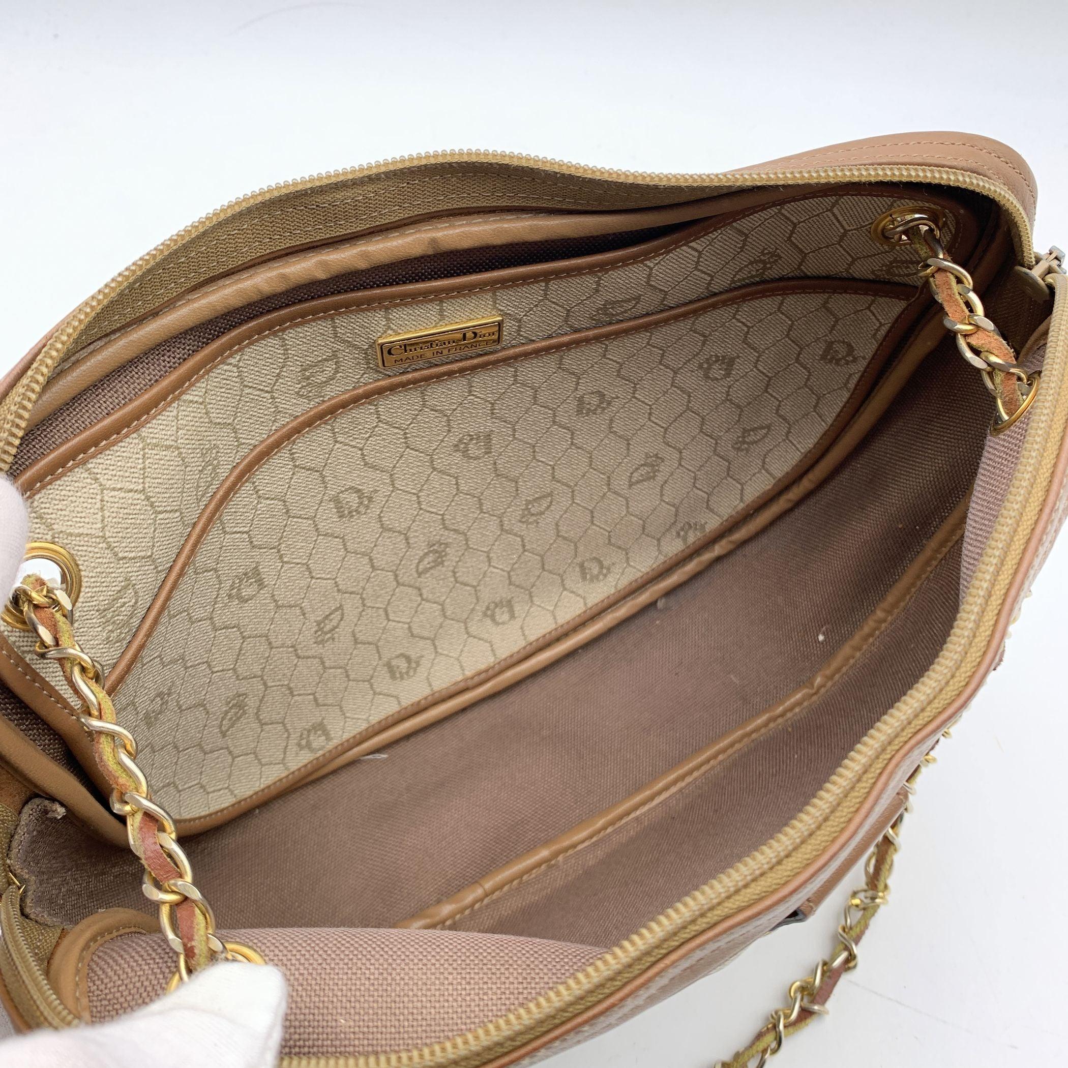 Christian Dior Vintage Beige Logo Canvas Shoulder Bag 1