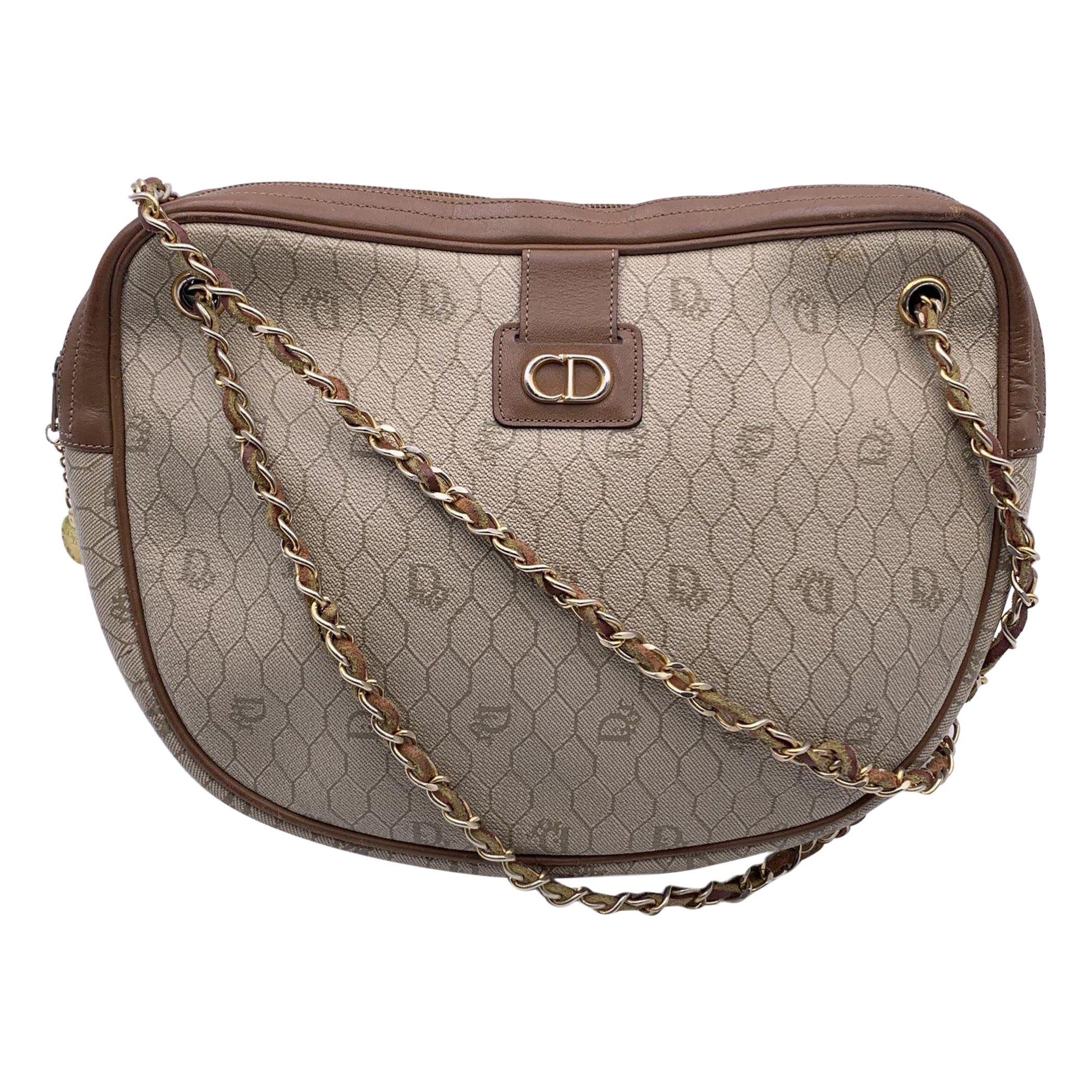 Christian Dior Vintage Beige Logo Canvas Shoulder Bag