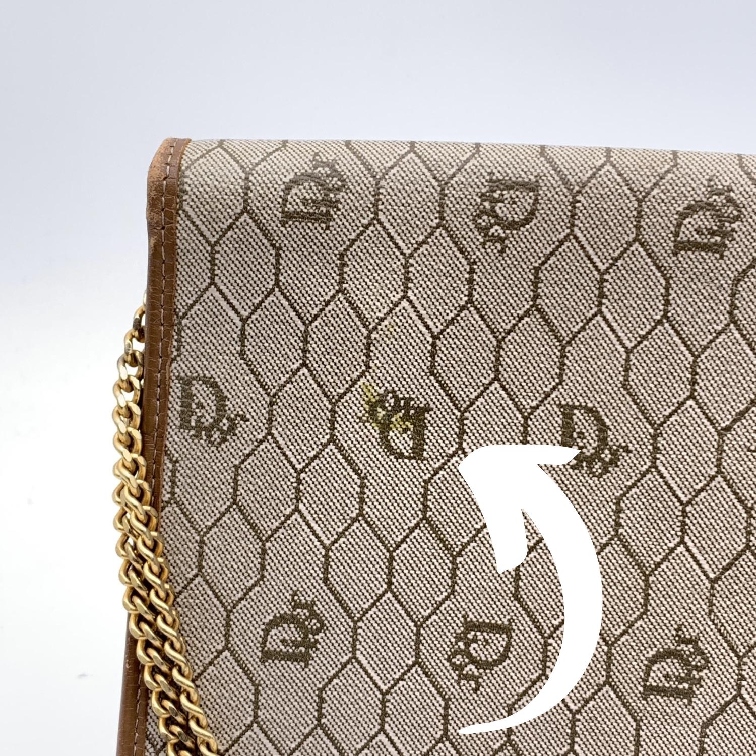 Christian Dior Vintage Beige Logo Canvas Shoulder Bag with Chain 3