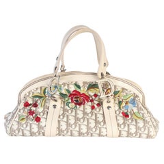 Christian Dior Vintage Beige Multicolor Floral Diorissimo Canvas Bowler Bag
