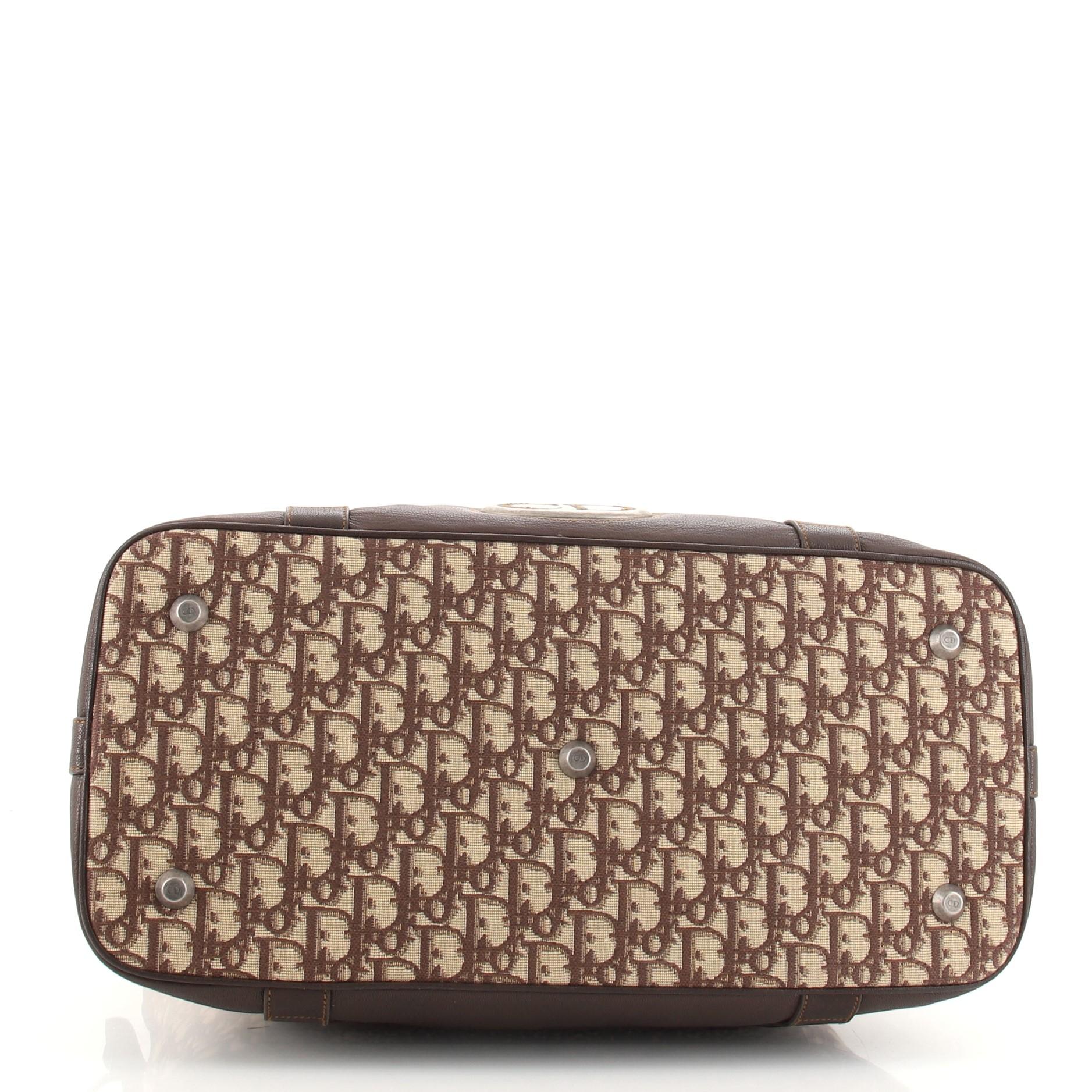 Brown Christian Dior Vintage Belted Zip Around Weekender Bag Diorissimo Canvas