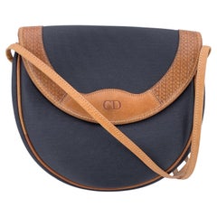 Christian Dior Vintage Black and Beige Canvas Small Crossbody Bag