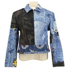 Christian Dior Vintage Black Blue Jean Denim Moto Jacket