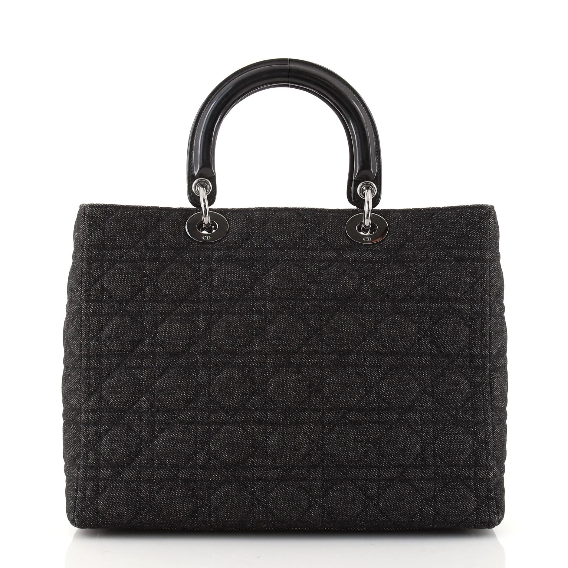 Christian Dior Vintage Black Cannage Quilt Denim Large Lady Dior Tote Bag


68071MS