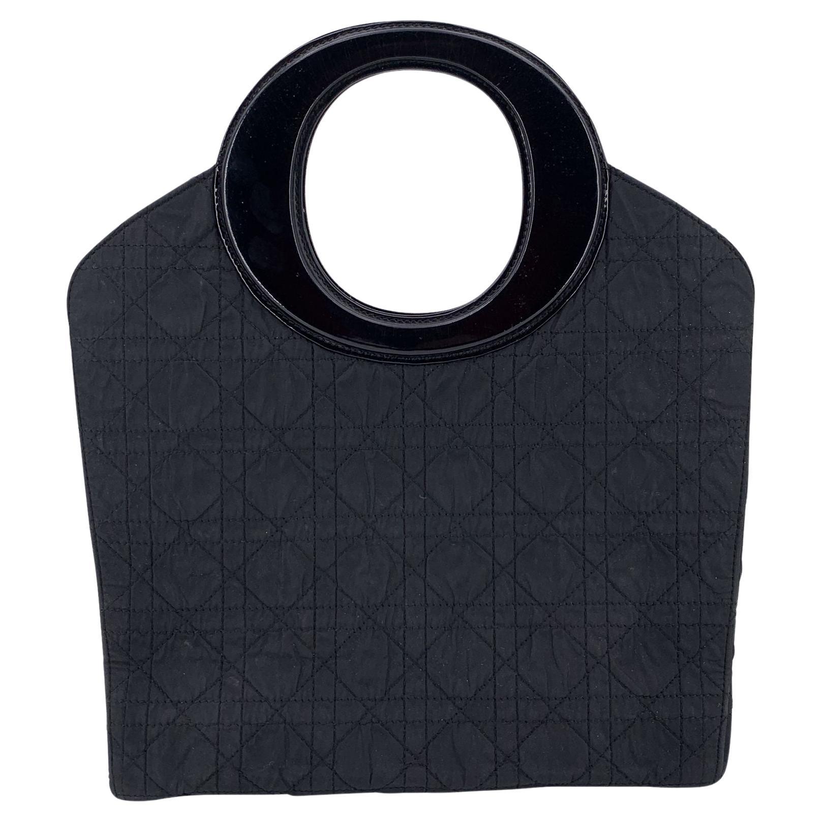 Christian Dior Vintage Black Cannage Quilted Fabric Tote Bag For Sale