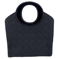 Christian Dior Vintage Black Cannage Quilted Fabric Tote Bag