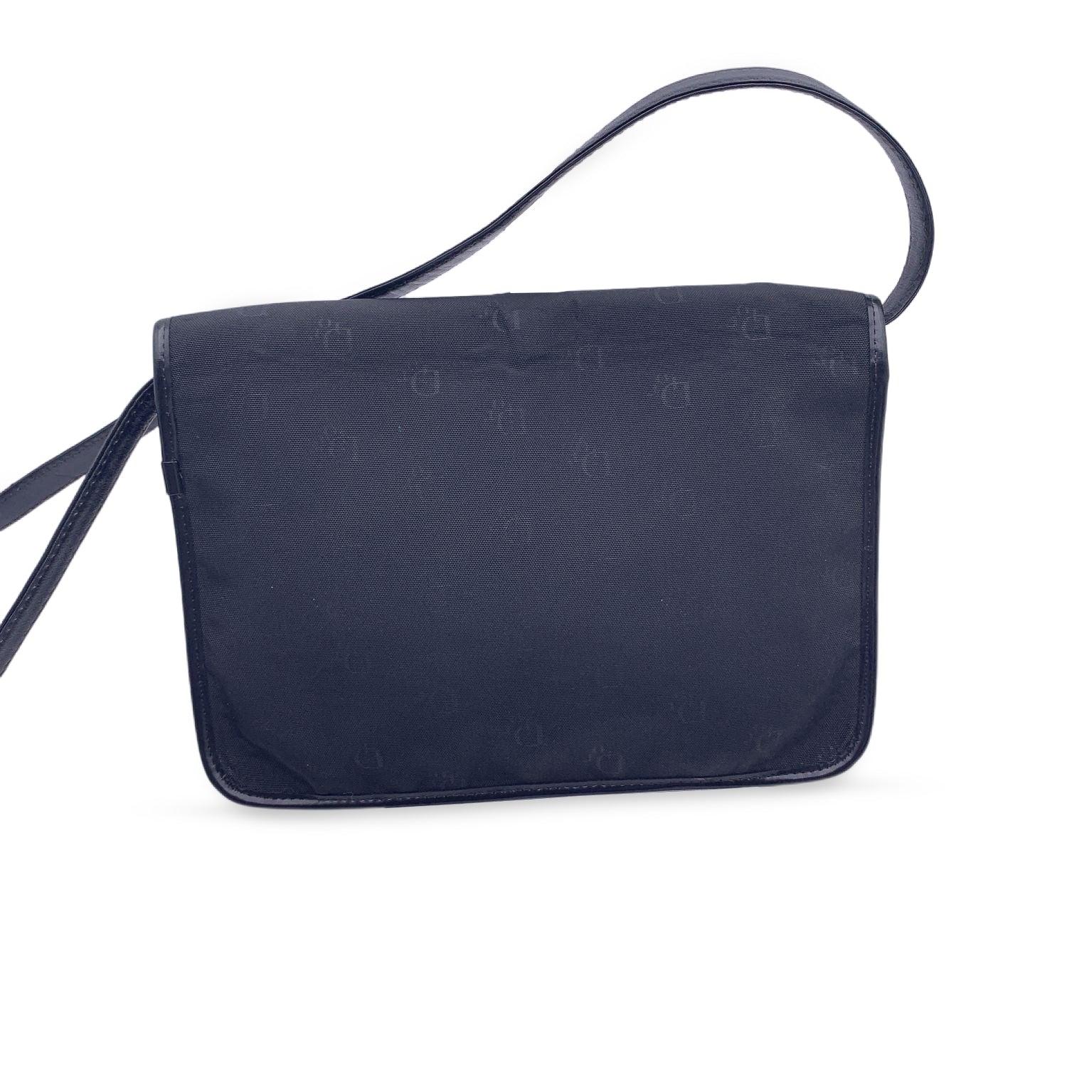 Christian Dior Vintage Black Canvas Logo Convertible Shoulder Bag In Good Condition In Rome, Rome