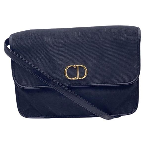 Christian Dior Vintage Black Canvas Logo Convertible Shoulder Bag
