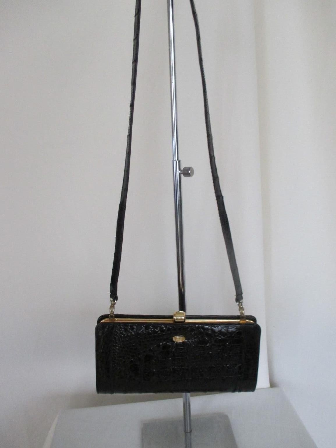 Christian Dior Vintage Black Croco Leather Clutch / Shoulder Bag For Sale 1