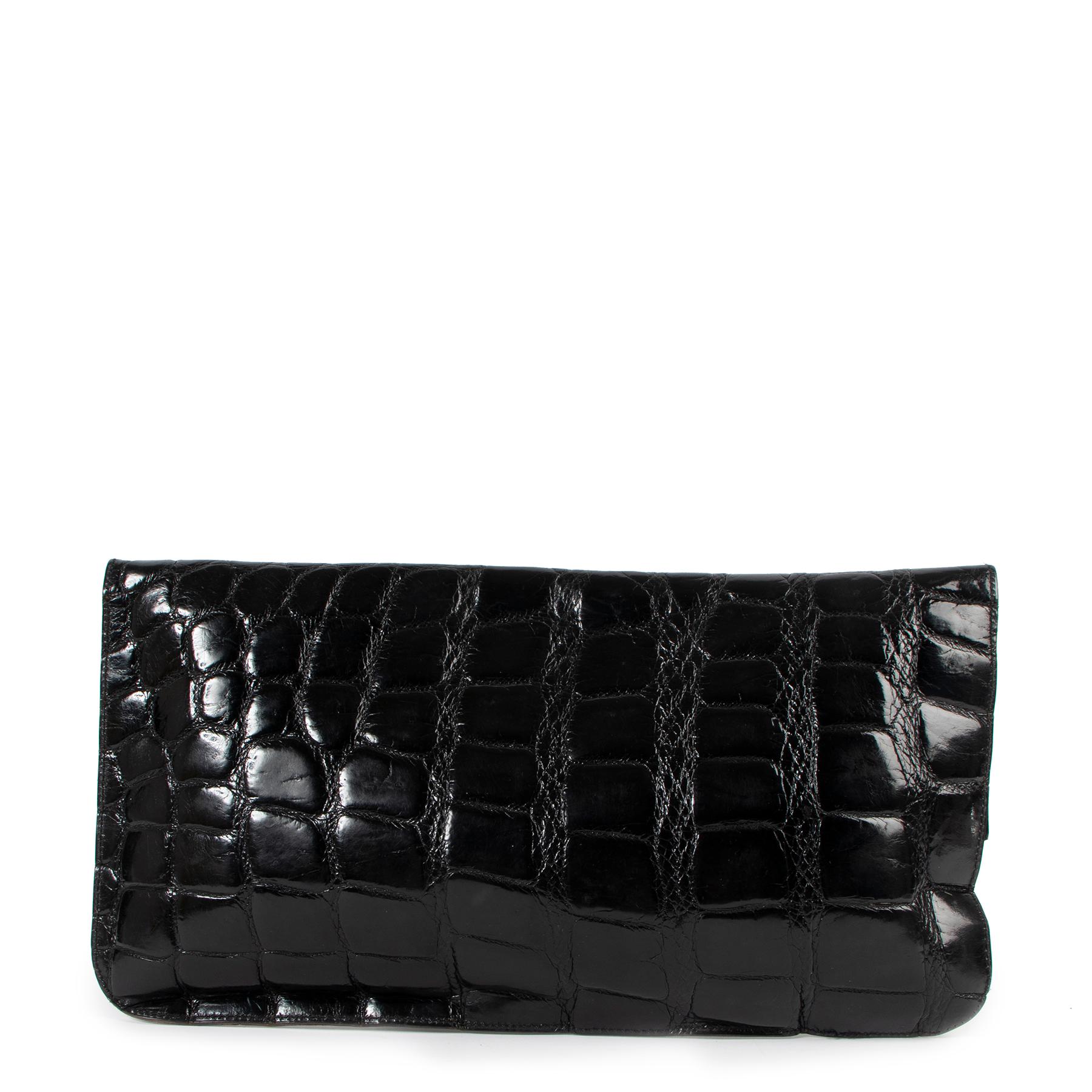 Christian Dior Vintage Black Crocodile Leather 2-In-1 Clutch In Fair Condition In Antwerp, BE