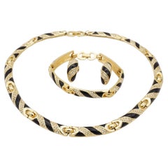 Christian Dior Vintage Black Crystals Gold Interlinked 3 Three Modenrist Set