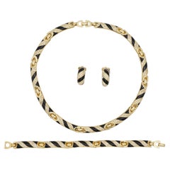 Christian Dior Vintage Black Crystals Interlink Necklace Bracelet Dome Earrings