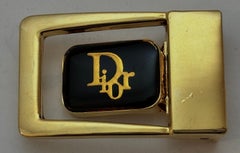 Christian Dior Vintage Black Enamel and Gold Toned Belt Buckle Circa 1980s