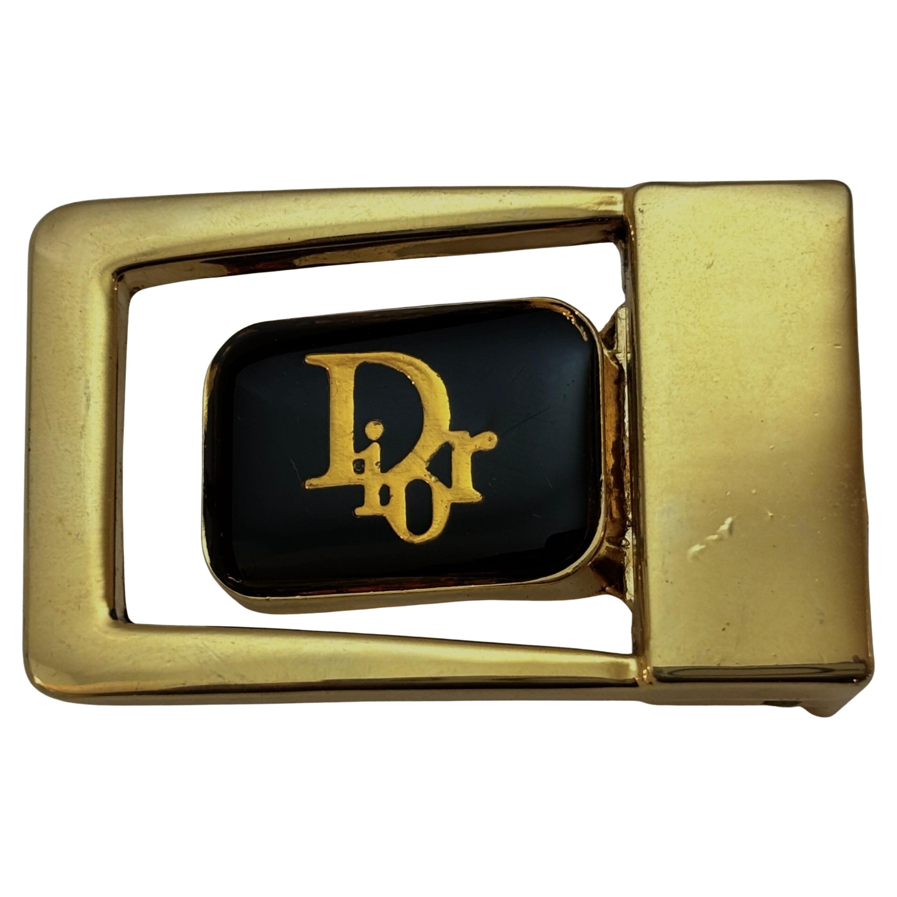 Christian Dior Vintage Black Enamel and Gold Toned Belt Buckle Circa 1980s
