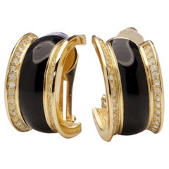 Christian Dior Vintage Black Enamel & Crystal Clip-On Earrings