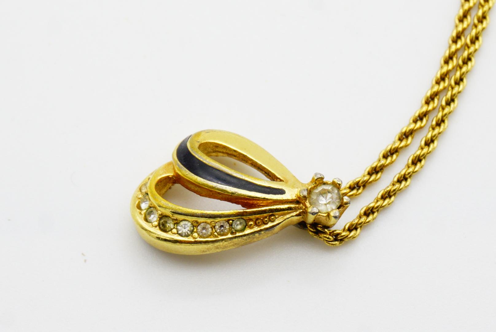 Christian Dior Vintage Black Enamel Crystals Shell Petal Water Drop Necklace For Sale 3