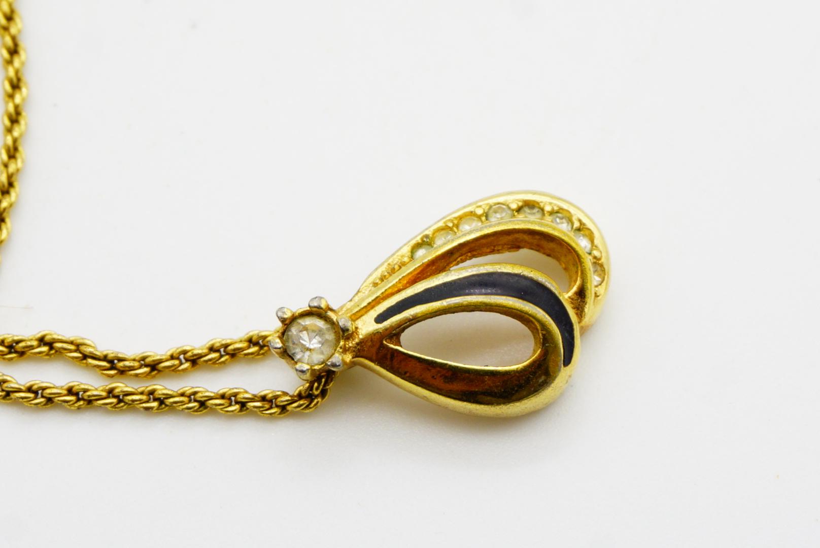 Christian Dior Vintage Black Enamel Crystals Shell Petal Water Drop Necklace For Sale 4