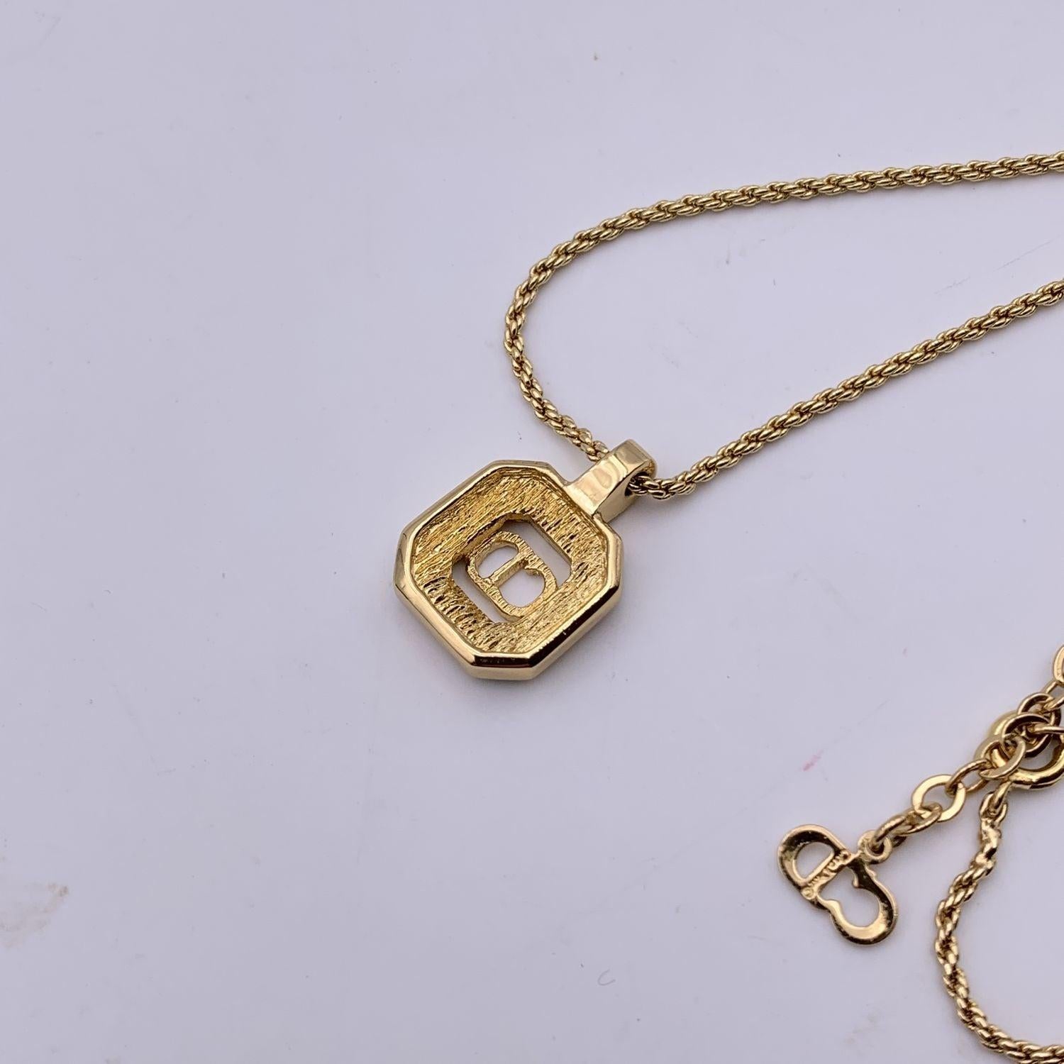 Women's Christian Dior Vintage Black Enamel Gold Metal CD Pendant Necklace For Sale