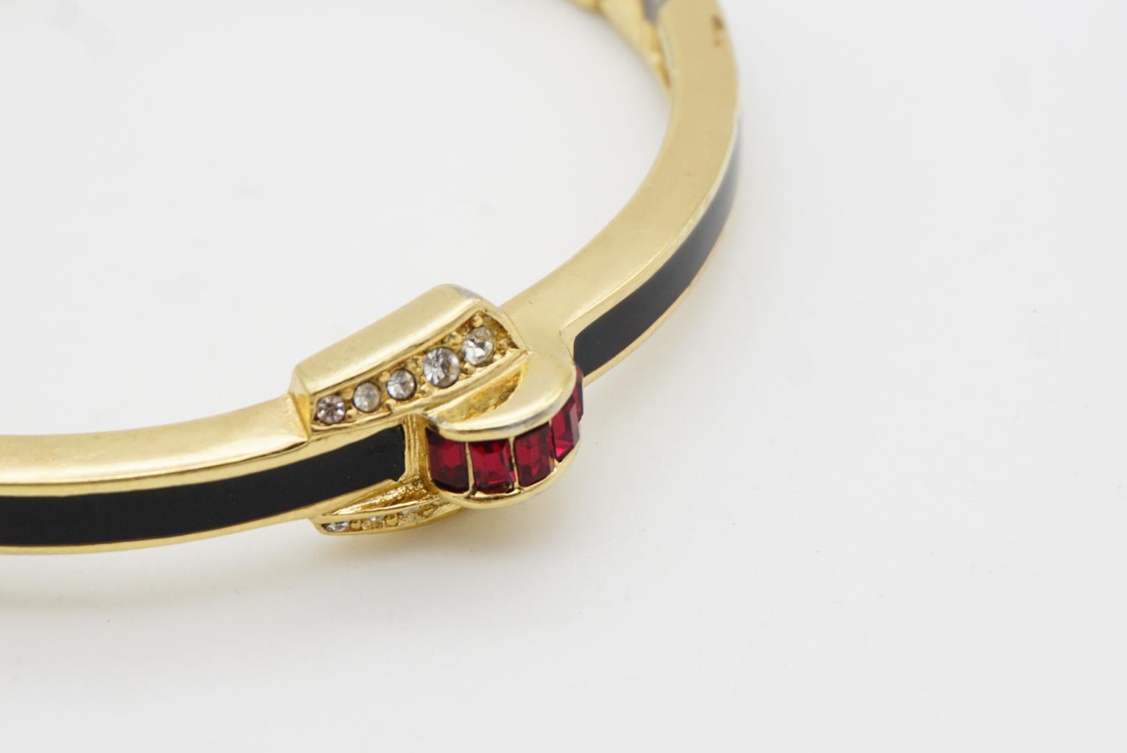 Christian Dior Vintage Black Enamel Ruby White Crystal Gold Cuff Bangle Bracelet For Sale 5