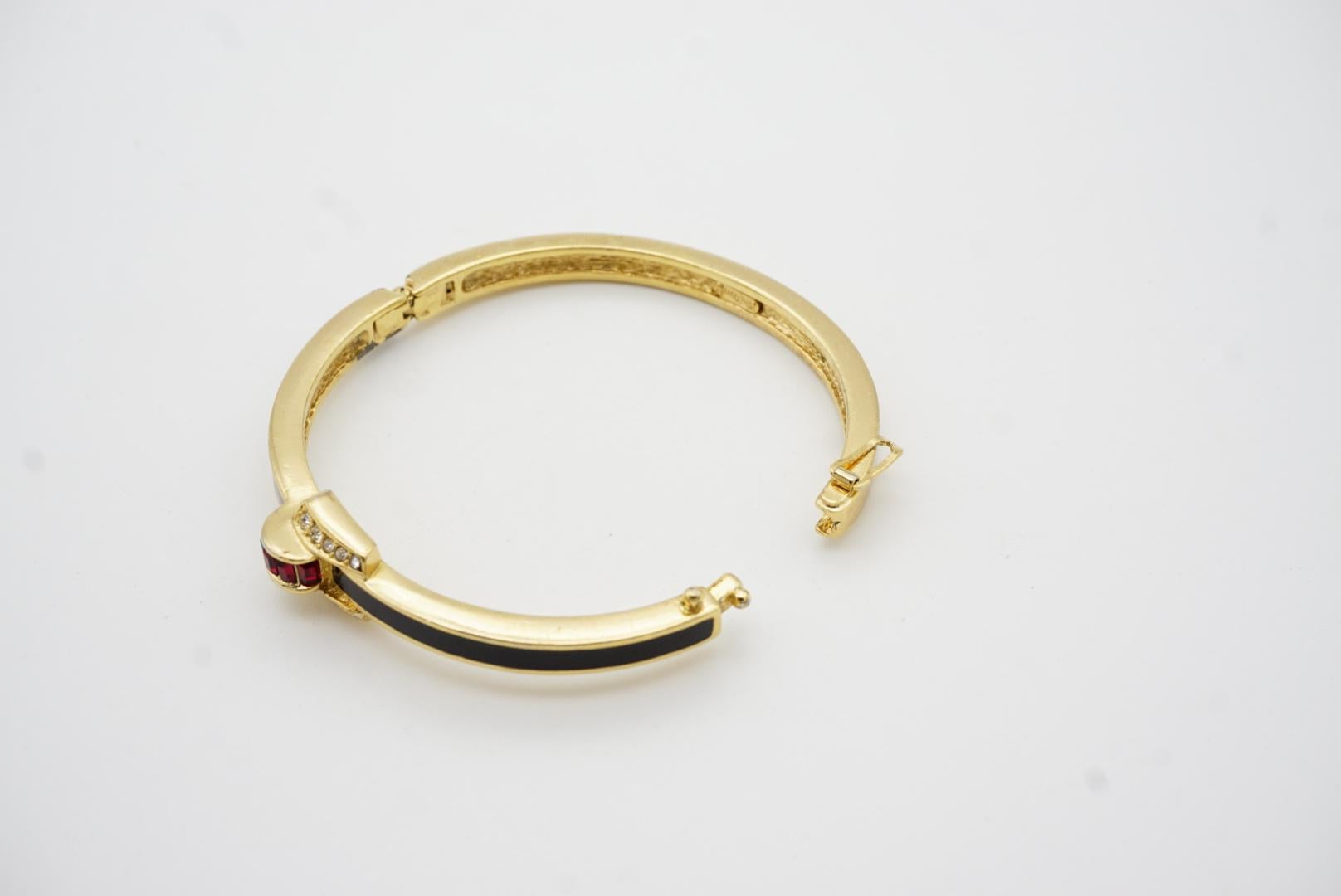 Christian Dior Vintage Black Enamel Ruby White Crystal Gold Cuff Bangle Bracelet For Sale 8