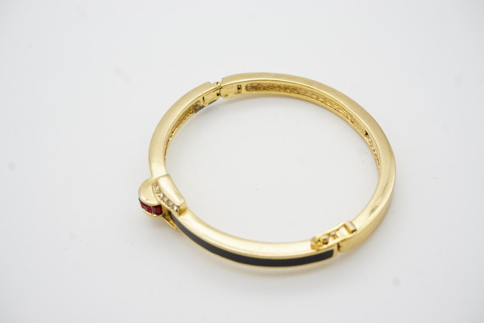 Christian Dior Vintage Black Enamel Ruby White Crystal Gold Cuff Bangle Bracelet For Sale 10