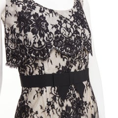 CHRISTIAN DIOR Vintage black floral lace pearl silk grosgrain bow dress FR36 S