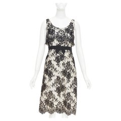 CHRISTIAN DIOR Vintage black floral lace pearl silk grosgrain bow dress FR36 S