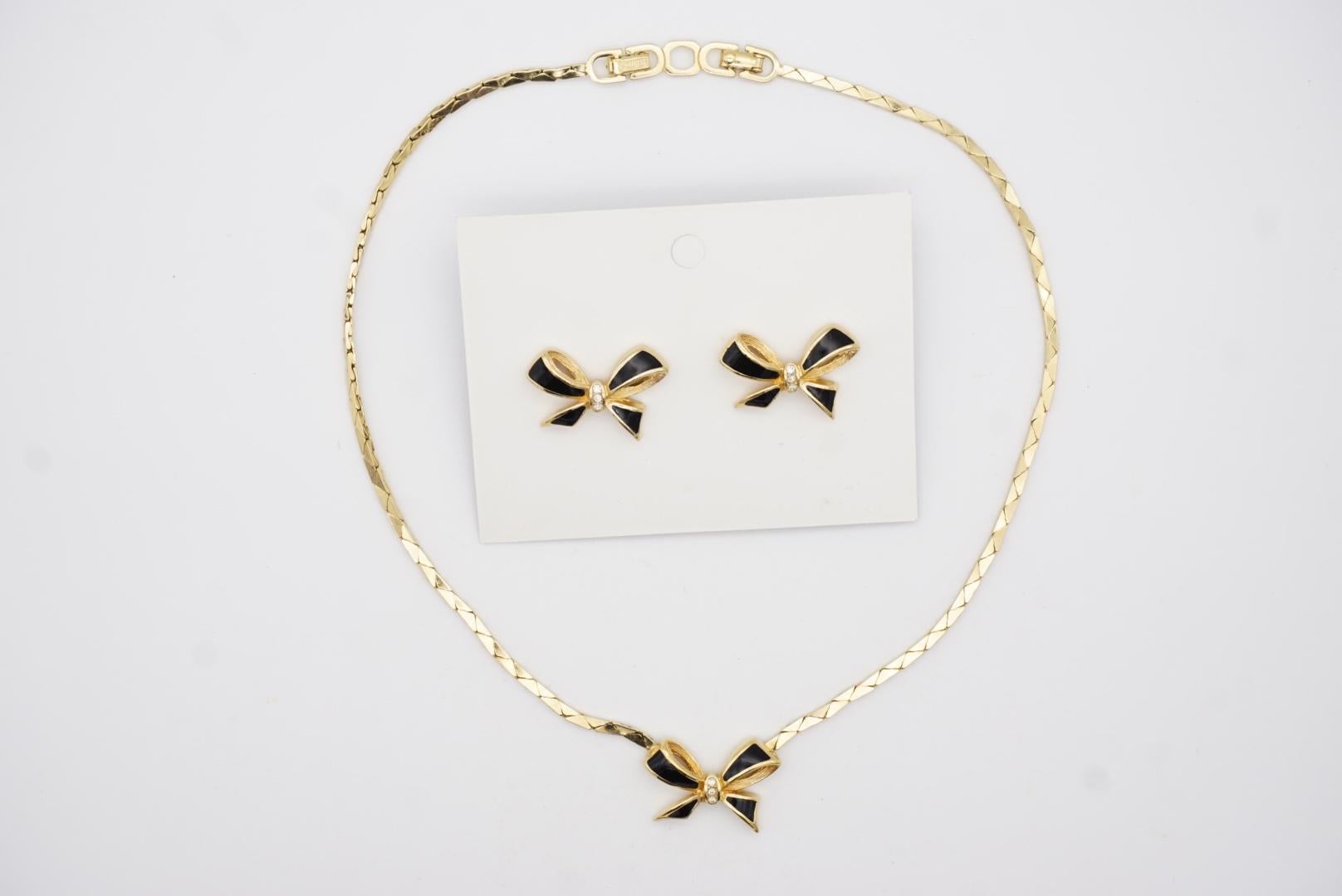 Christian Dior Vintage Black Knot Bow Butterfly Crystals Set Necklace Earrings 5