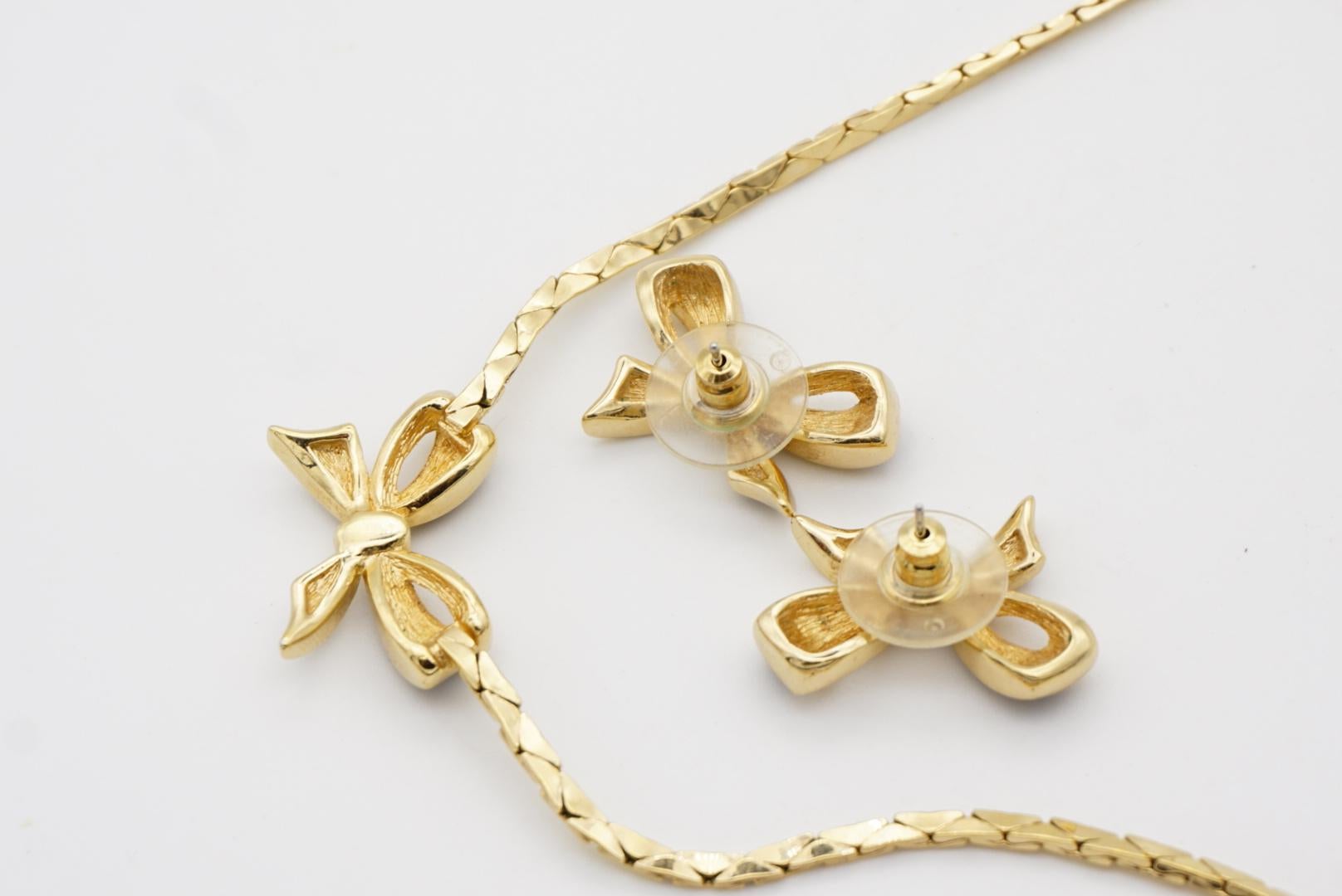 Christian Dior Vintage Black Knot Bow Butterfly Crystals Set Necklace Earrings 8