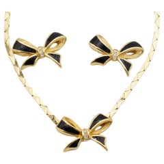 Christian Dior Vintage Black Knot Bow Butterfly Crystals Set Necklace Earrings