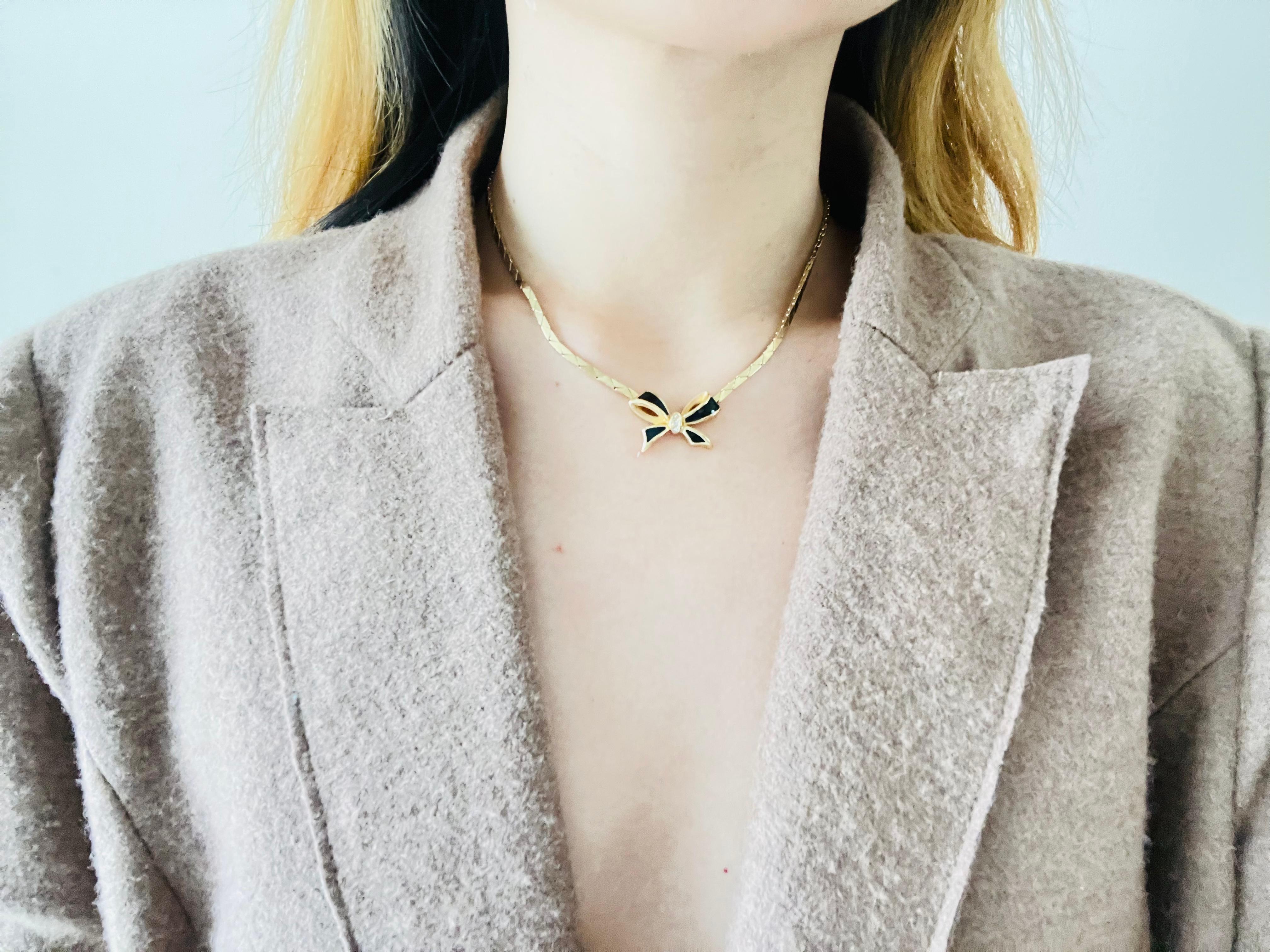 Christian Dior Vintage Black Knot Bow Butterfly Crystals Set Necklace Earrings 2