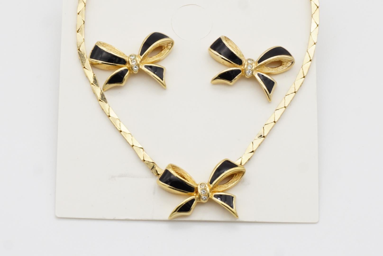 Christian Dior Vintage Black Knot Bow Butterfly Crystals Set Necklace Earrings 4