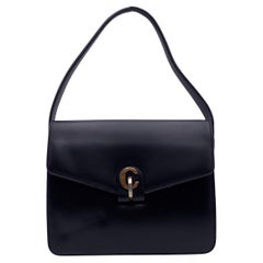 Christian Dior Vintage Schwarze Lederbox-Handtasche mit CD-Verschluss