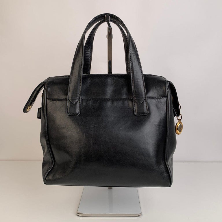Christian Dior Vintage Black Leather Charms Handbag Top Handles Bag For ...
