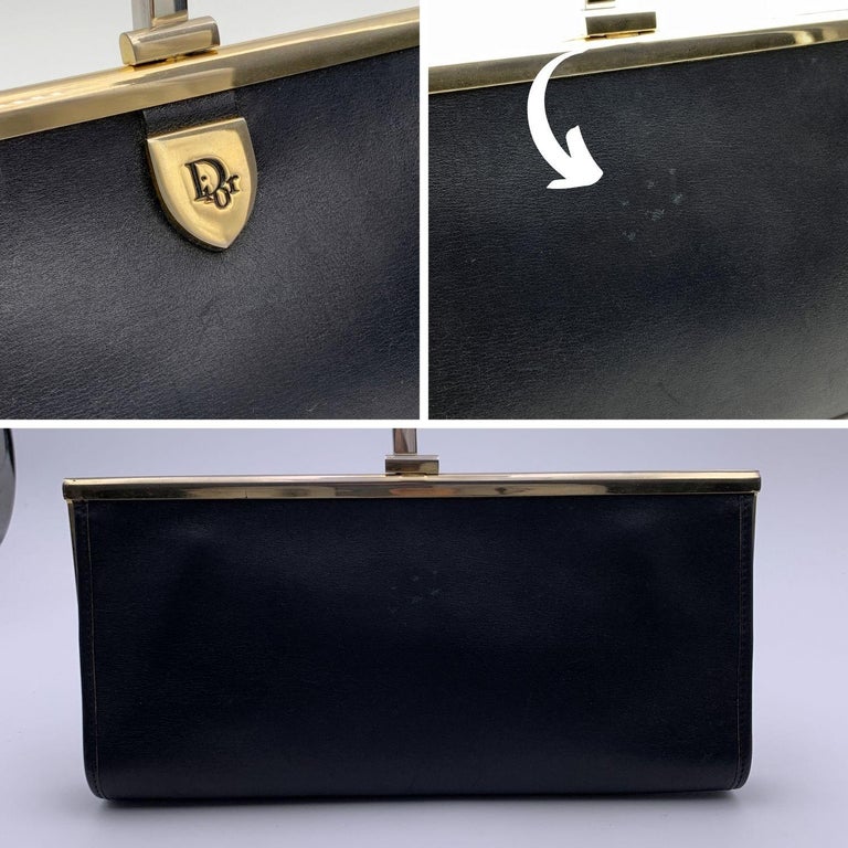 Christian Dior Vintage Black Leather Clutch Bag Evening Purse 1