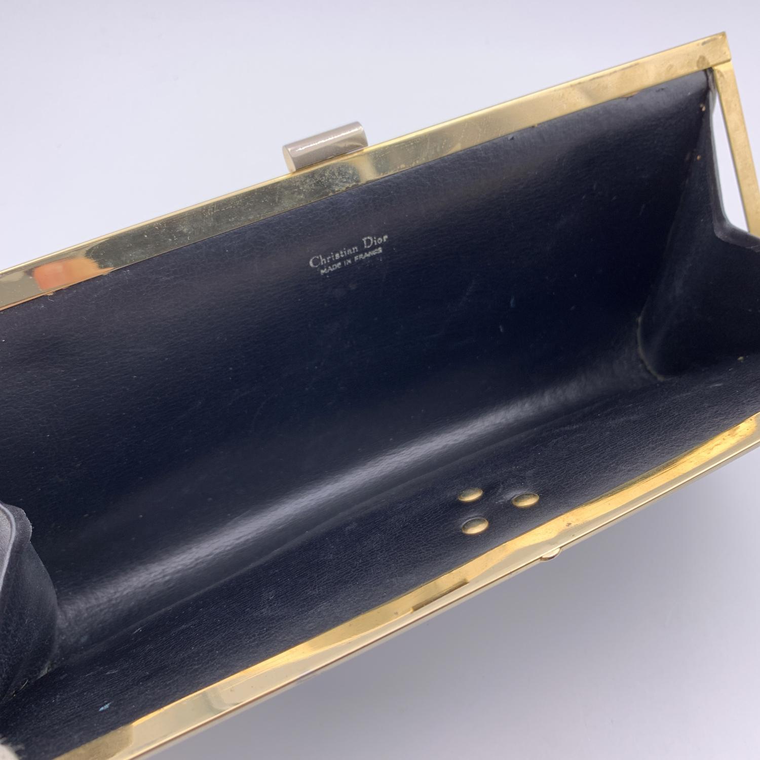 Christian Dior Vintage Black Leather Clutch Bag Evening Purse 2