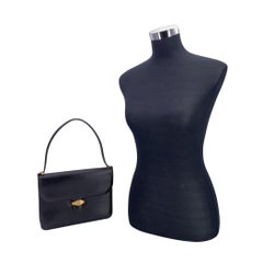 Christian Dior Vintage Black Leather Gold Plaque Satchel Handbag