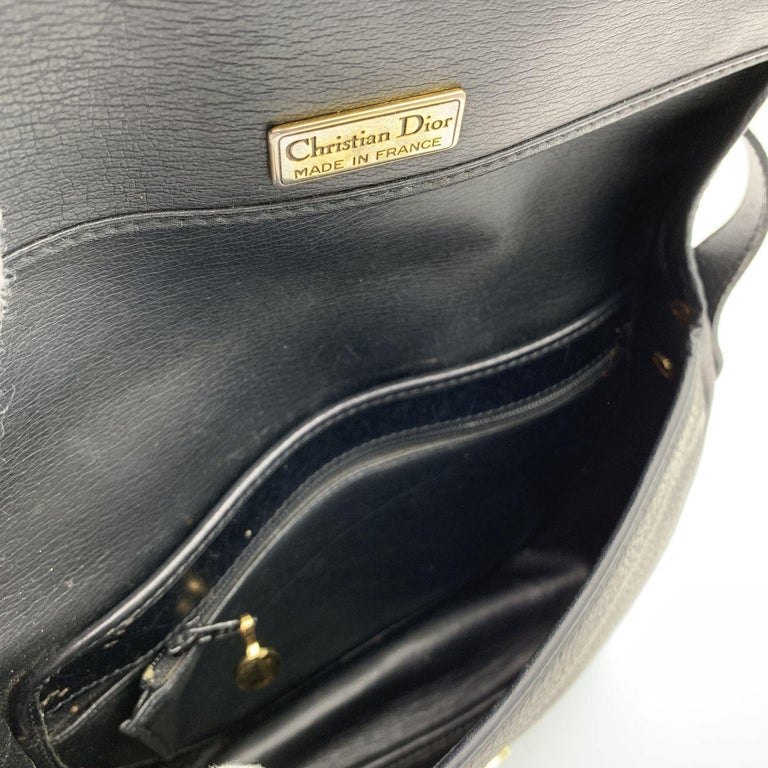 Christian Dior Vintage Black Leather Messenger Shoulder Bag For Sale at