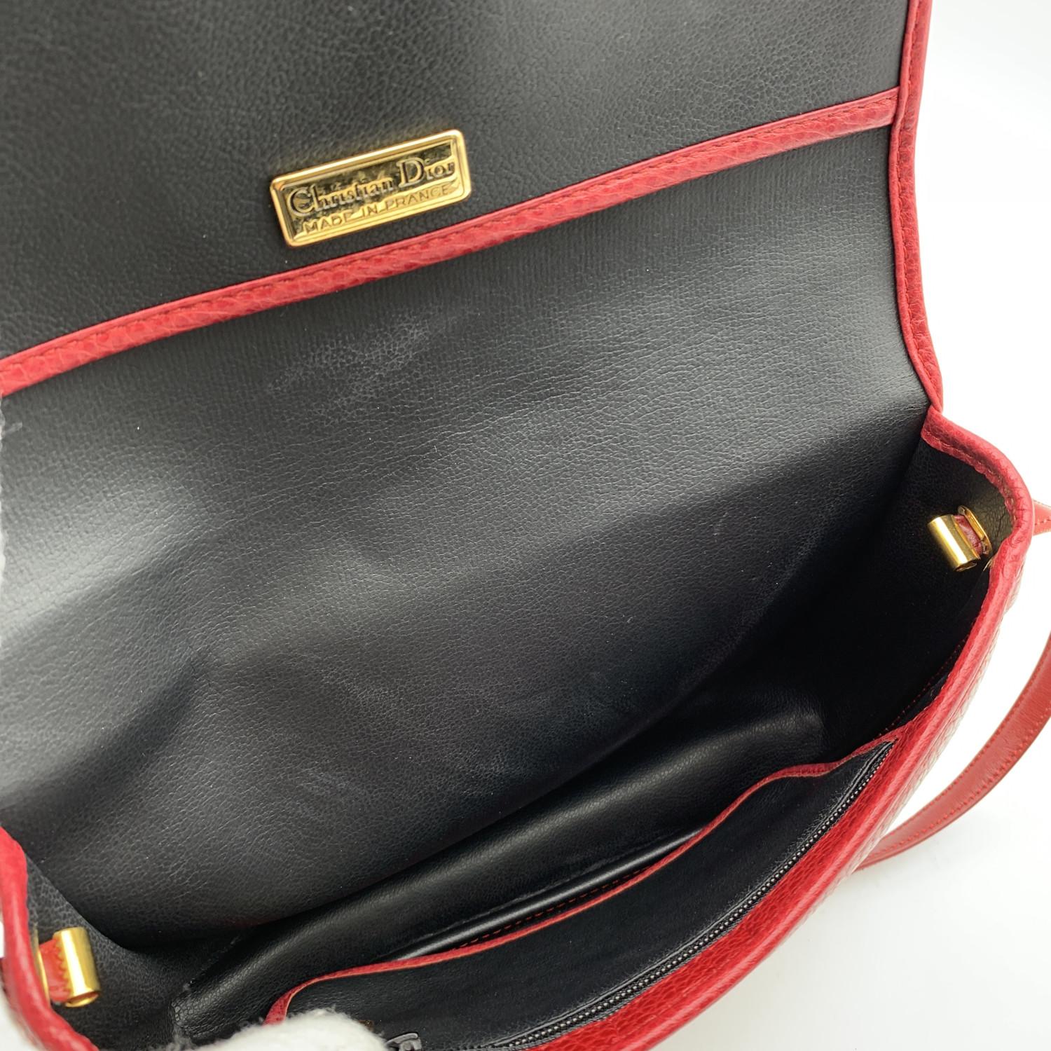 Women's Christian Dior Vintage Black Leather Messenger Shoulder Bag