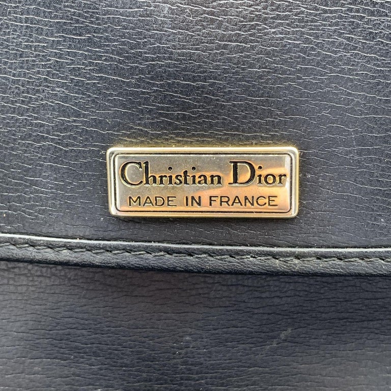Christian Dior Vintage Black Leather Messenger Shoulder Bag For Sale at