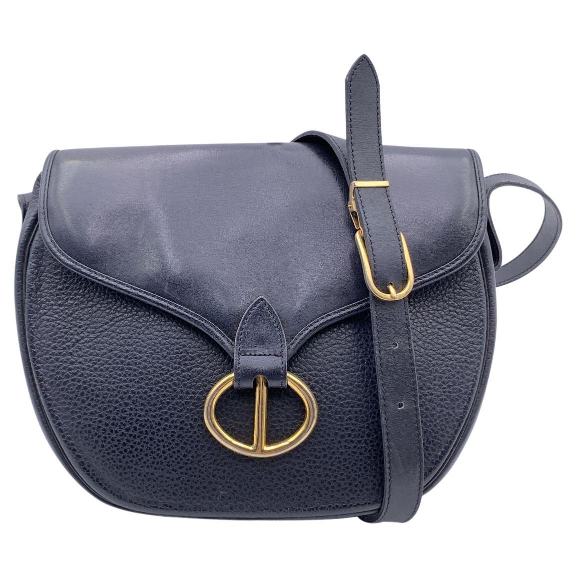 Christian Dior Vintage Black Leather Messenger Shoulder Bag