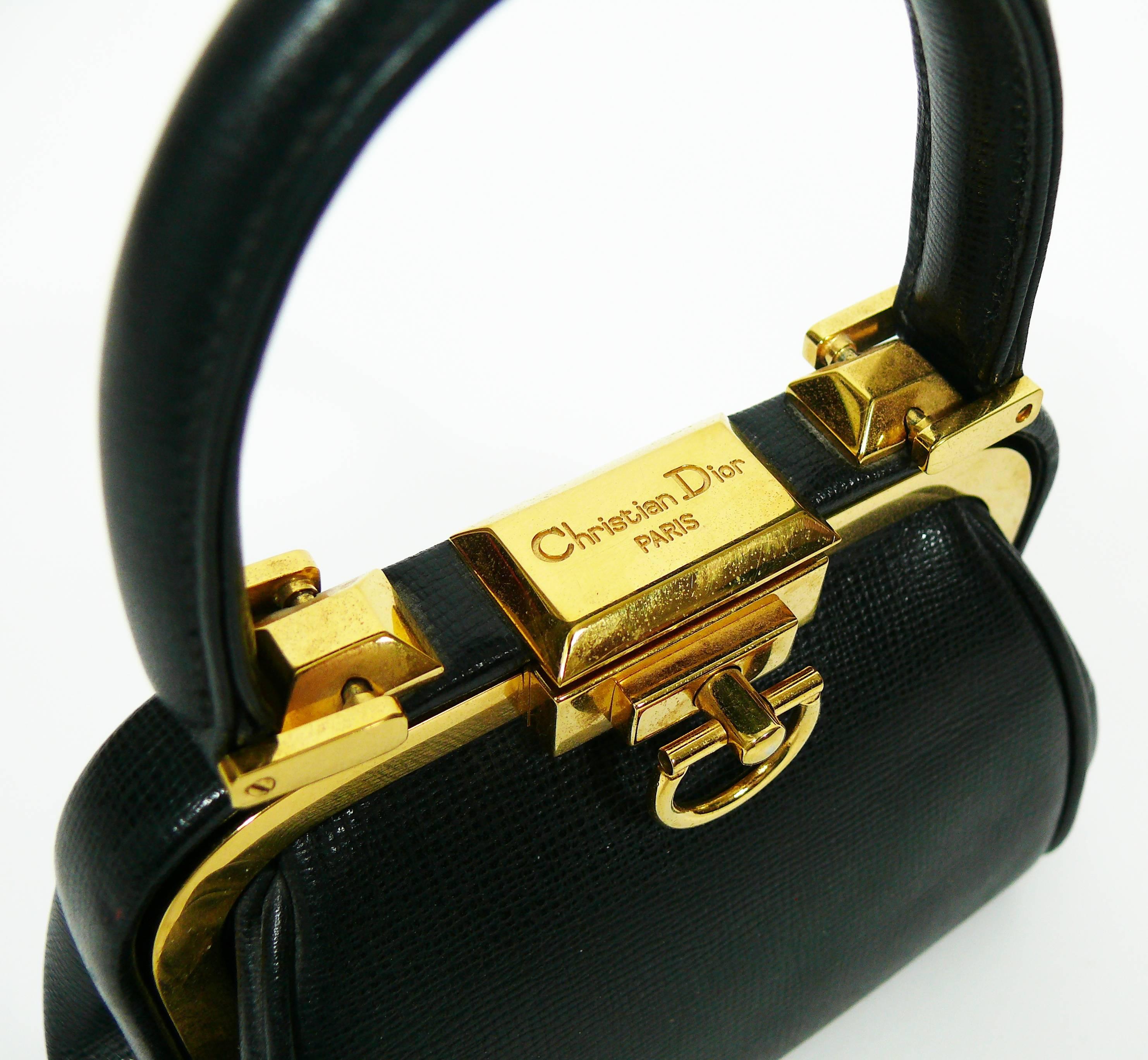 Christian Dior Vintage Black Leather Micro Mini Doctor Style Fermoir Handbag 3