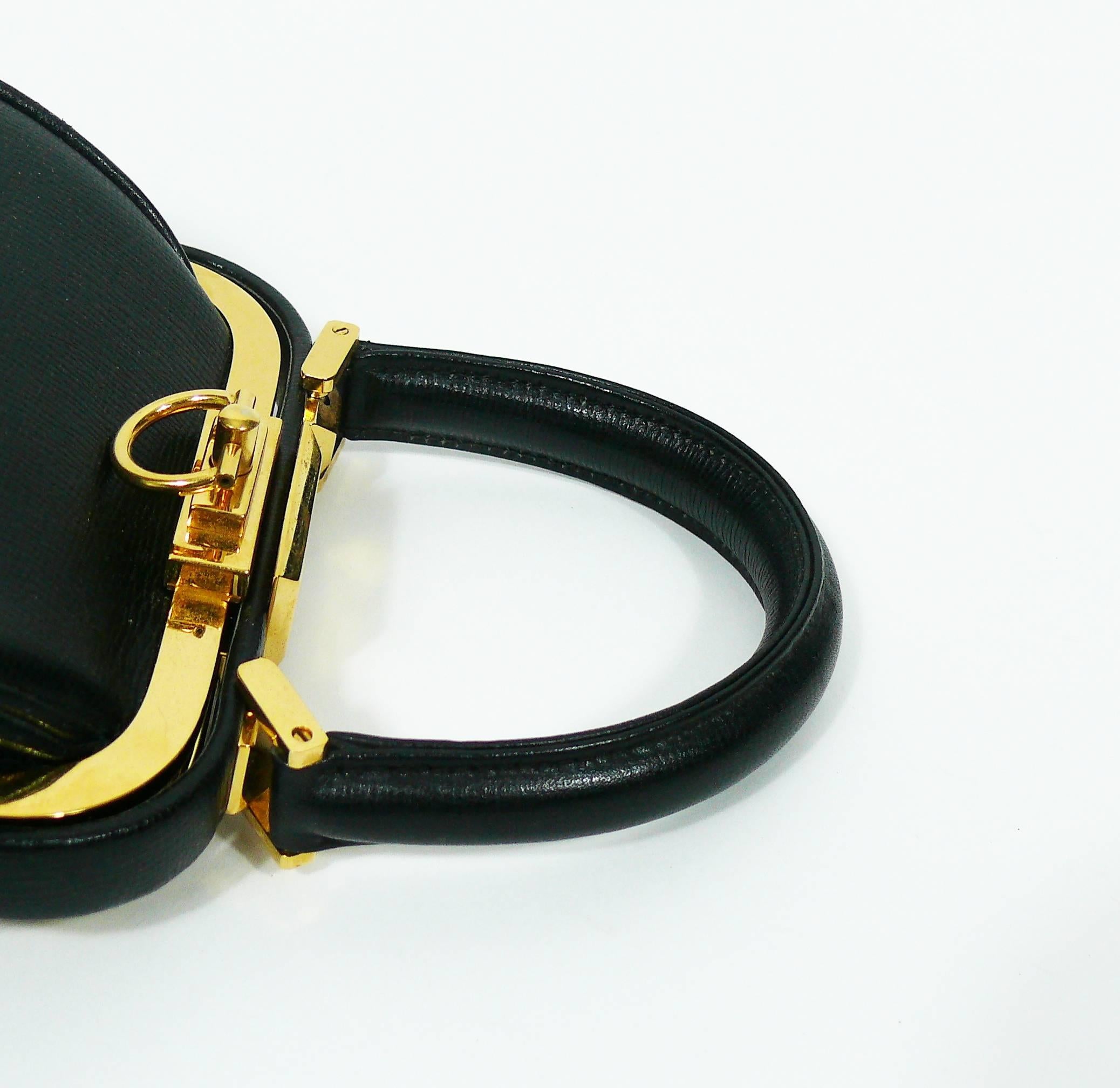 Christian Dior Vintage Black Leather Micro Mini Doctor Style Fermoir Handbag 4