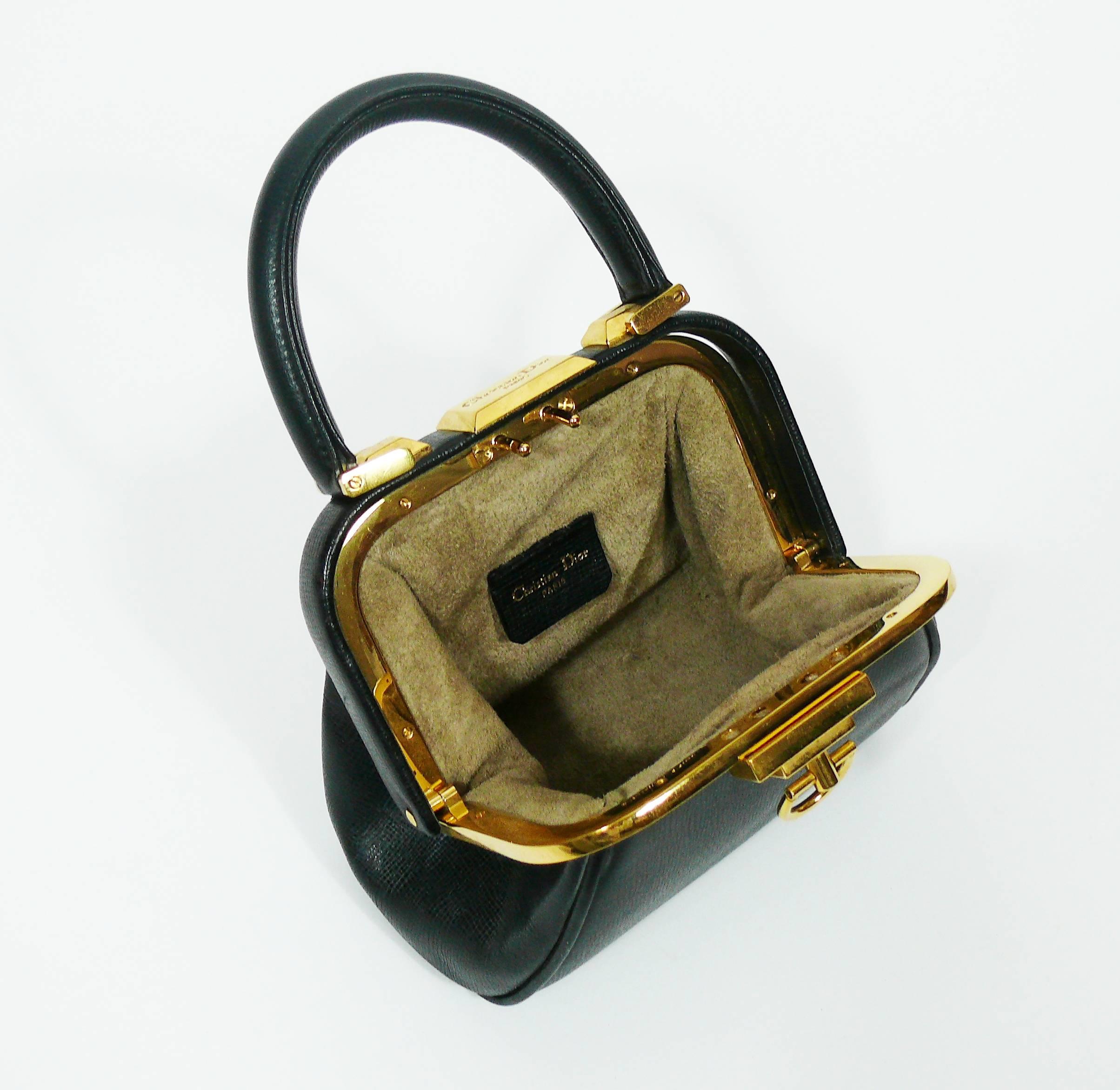 Christian Dior Vintage Black Leather Micro Mini Doctor Style Fermoir Handbag 5
