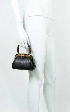 Christian Dior Vintage Black Leather Micro Mini Doctor Style Fermoir Handbag